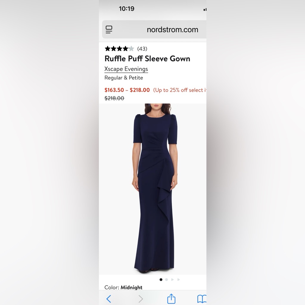 Xscape Midnight Blue Ruffle Puff Sleeve Maxi Dress